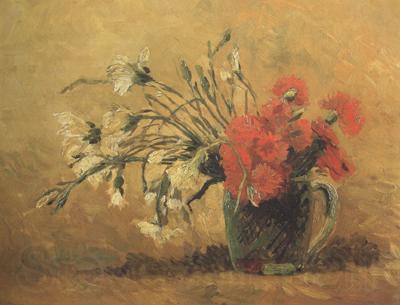 Vincent Van Gogh Vase with Red and White Carnations on Yellow Background (nn04)